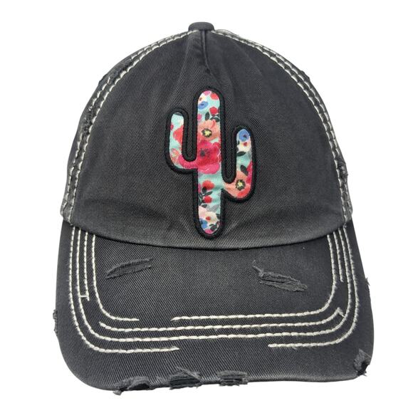 Cactus Strapback Baseball Cap Black OS Adjustable Distressed KB ETHOS Vintage - Picture 1 of 10